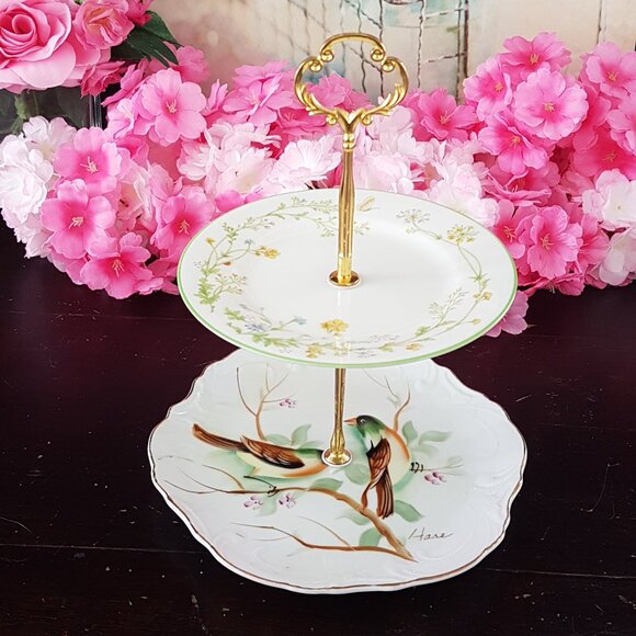 2-Tier Bridgerton-Inspired Stand for Tea Parties, Desserts Jewelry Display Tray - Picture 1 of 7